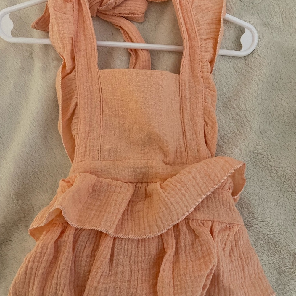 New 3-6 Month Baby Girl Peach Linen Ruffled Sleeveless Romper/Dress